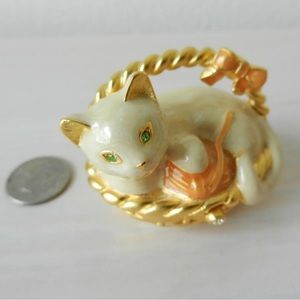 Vintage Estee Lauder Solid Perfume Metal and Enamel Cat 1990’s